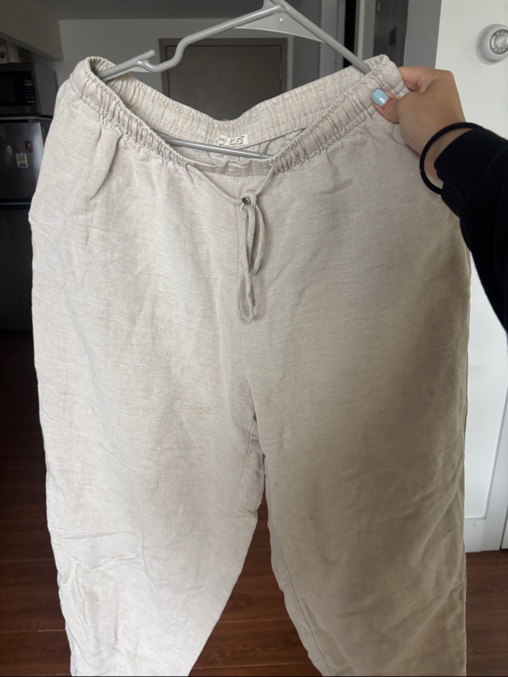 Wide Leg Drawstring Pants in Light Beige